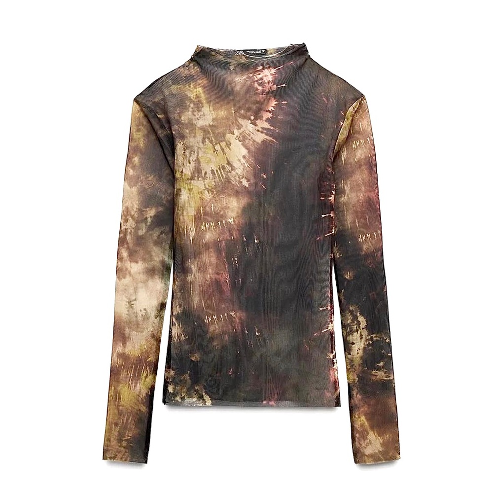 ZARA Tie Dye Mesh Long Sleeve Top